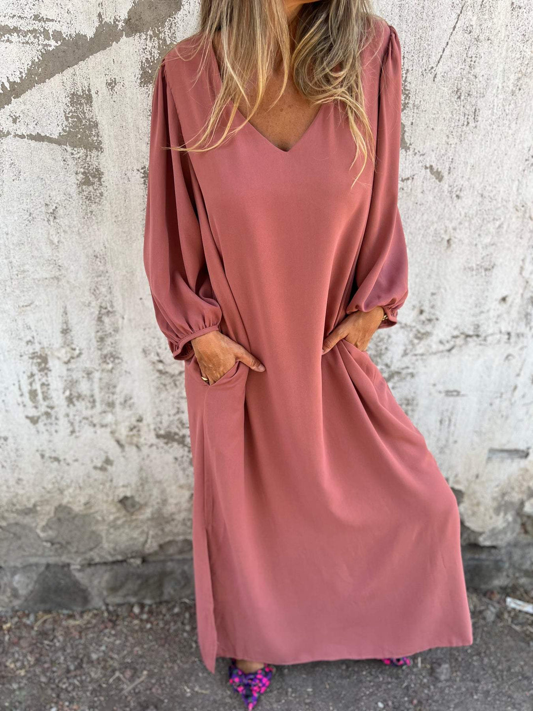 Elegantes Damen V-Ausschnitt Maxikleid