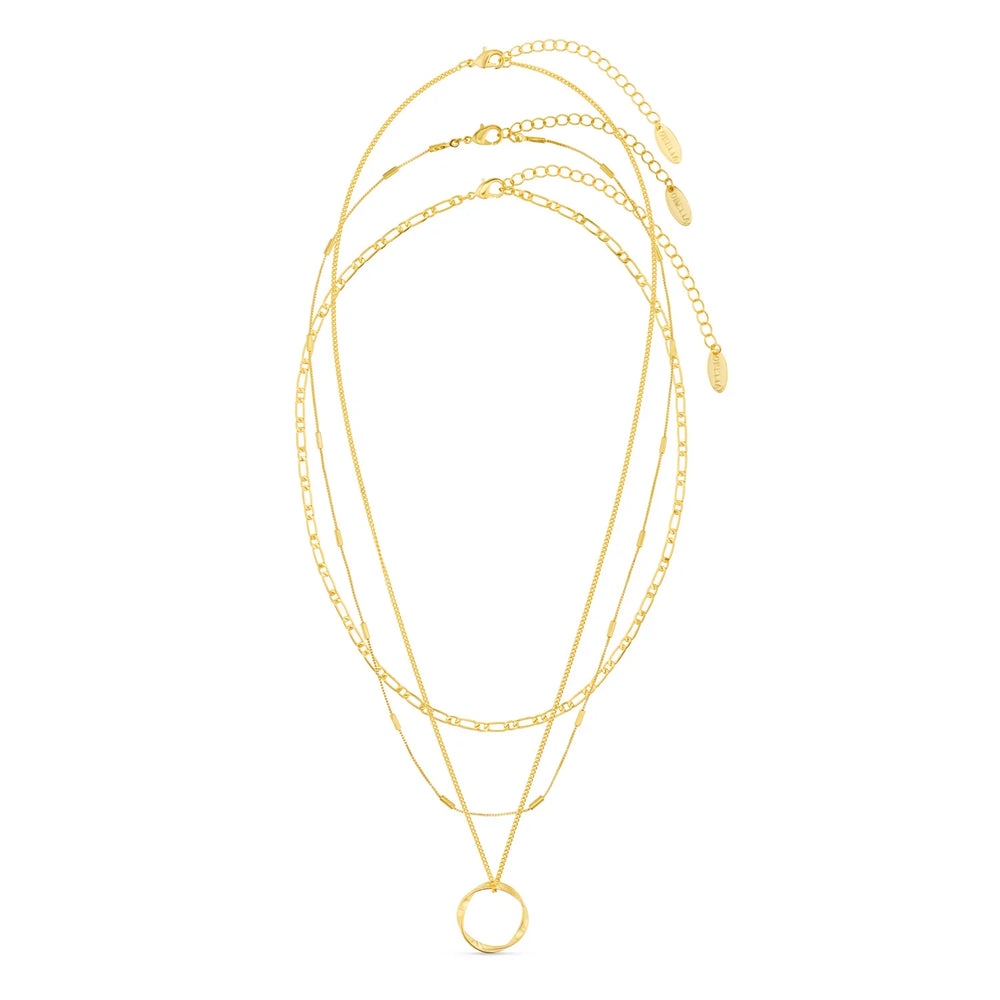 Dreireihige Damen Halskette mit Kreis Design Gold 18k