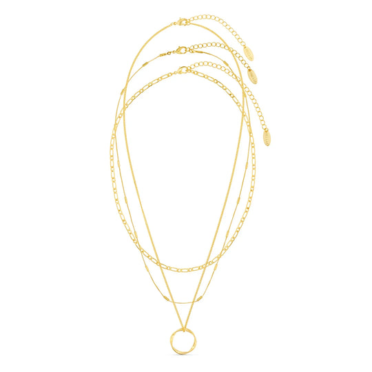 Dreireihige Damen Halskette mit Kreis Design Gold 18k