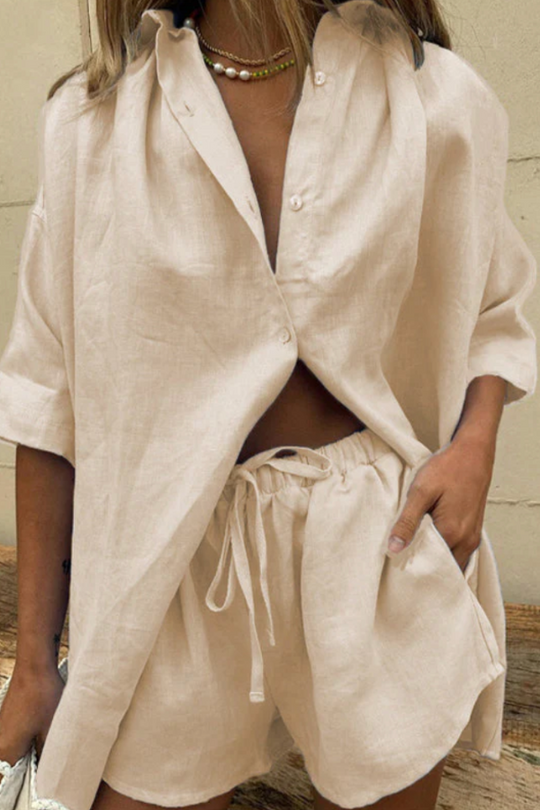 Leichtes Damen Blusen-Set mit weiten Shorts