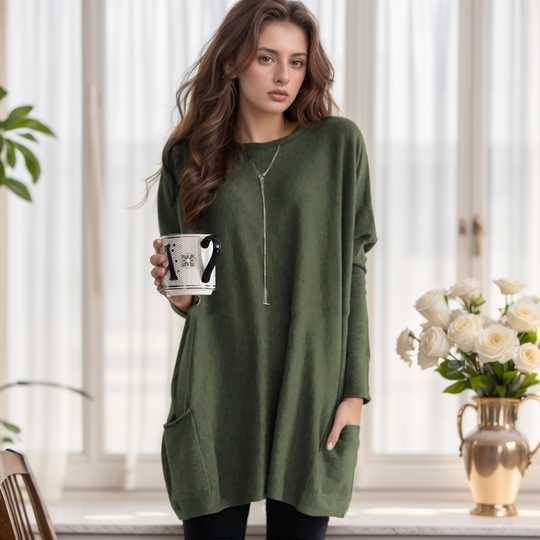 Langer Pullover mit Seitentaschen für Damen