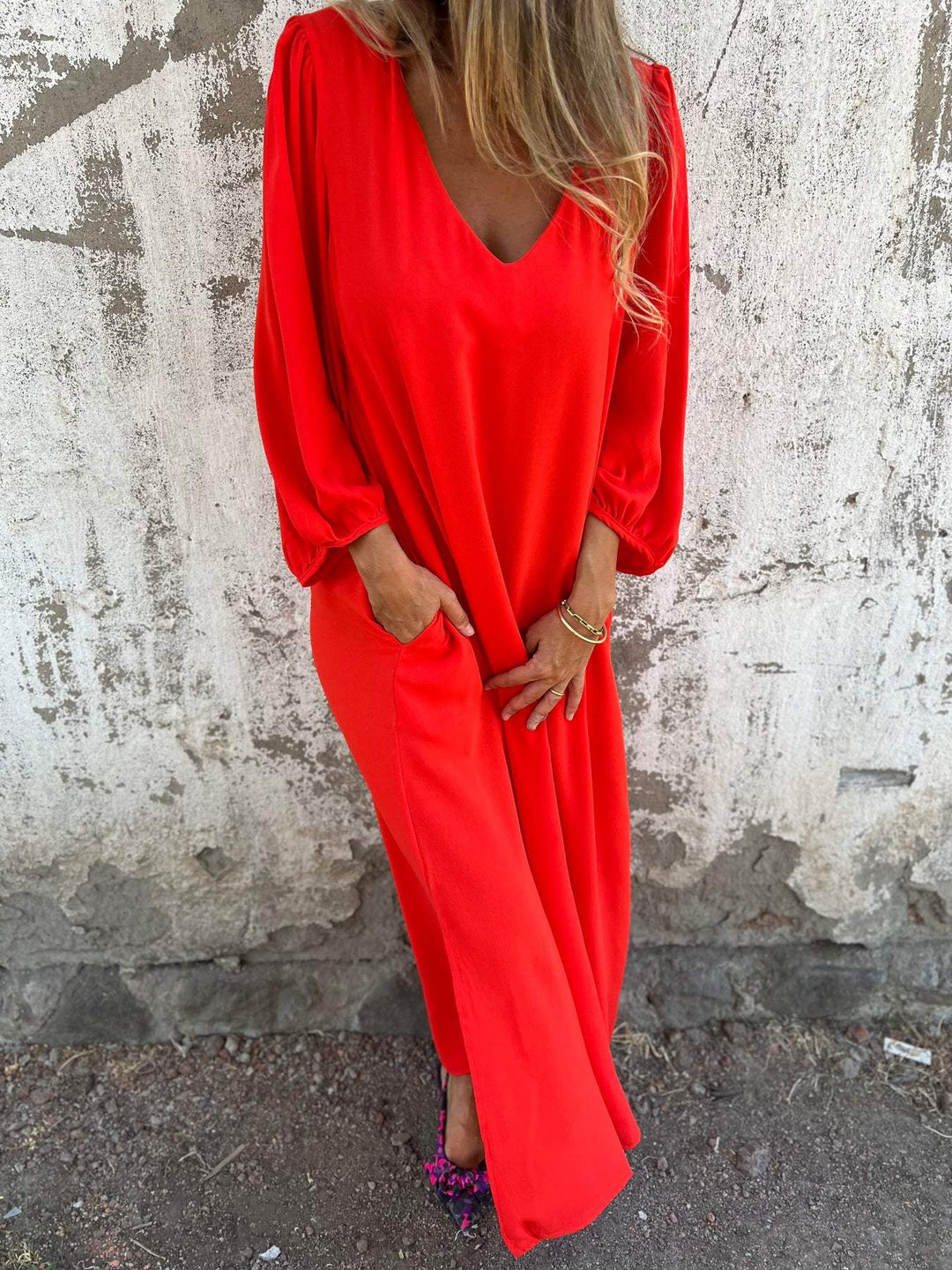 Elegantes Damen V-Ausschnitt Maxikleid