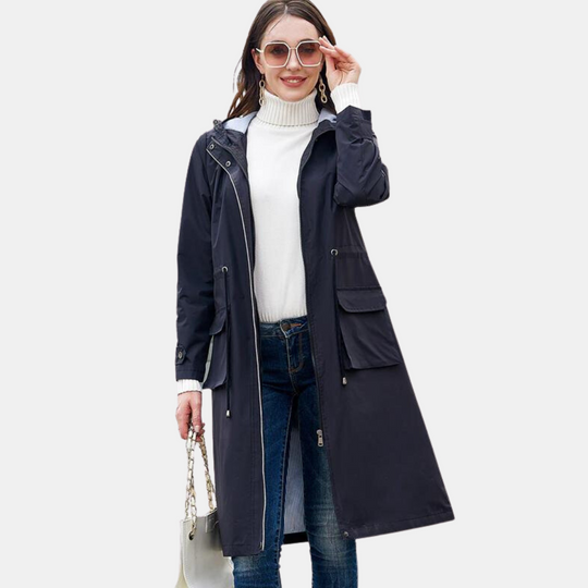 Langer Trenchcoat mit Kapuze für Damen