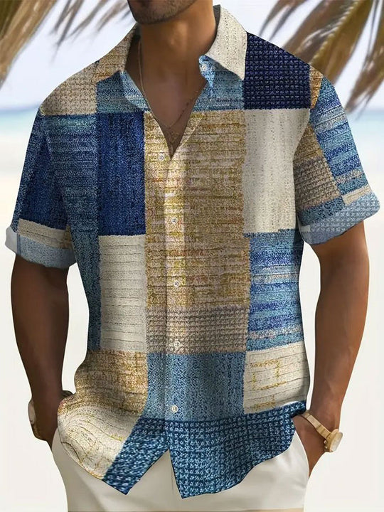 Luftiges Patchwork Herren Kurzarmhemd