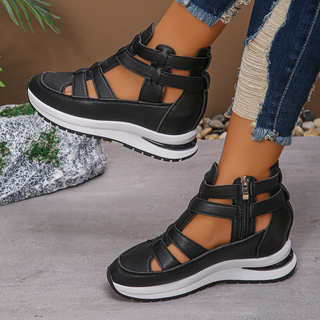 Bequeme Leichte Damen Keilsandalen mit Reißverschluss