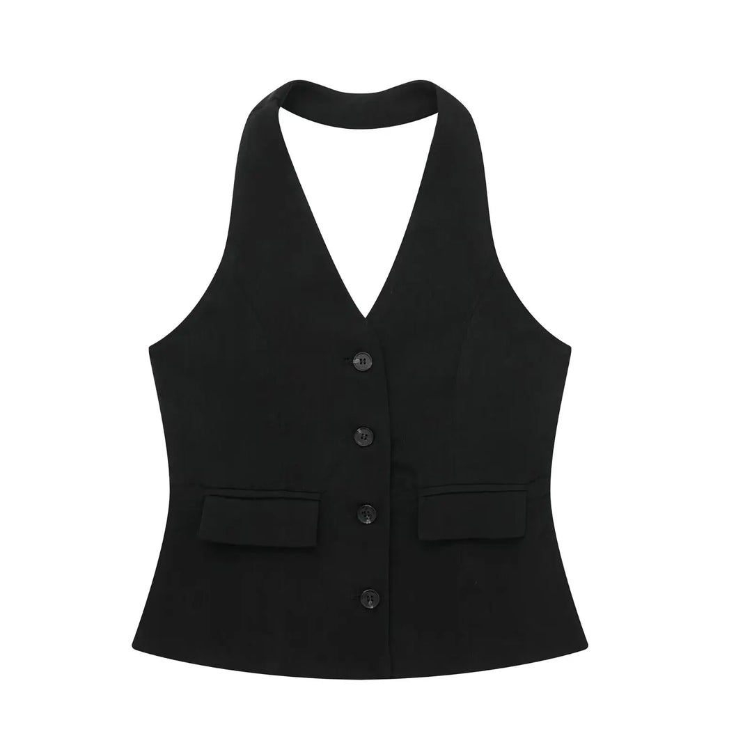 Elegantes Damen Neckholder Set Rückenfrei Slim-Fit Hose