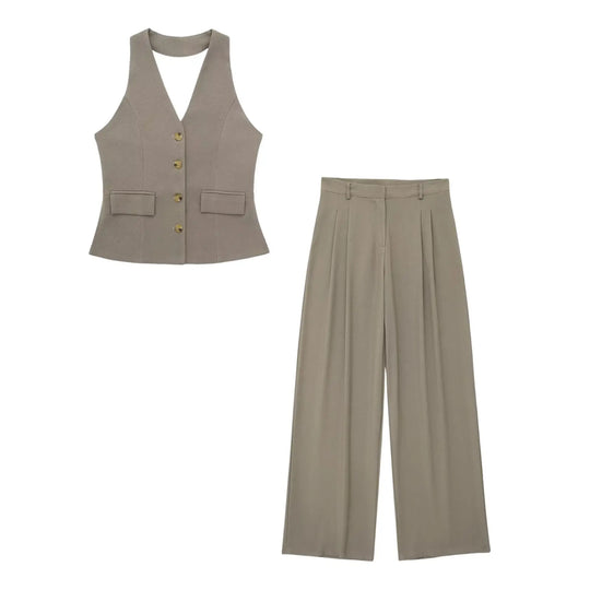 Elegantes Damen Neckholder Set Rückenfrei Slim-Fit Hose