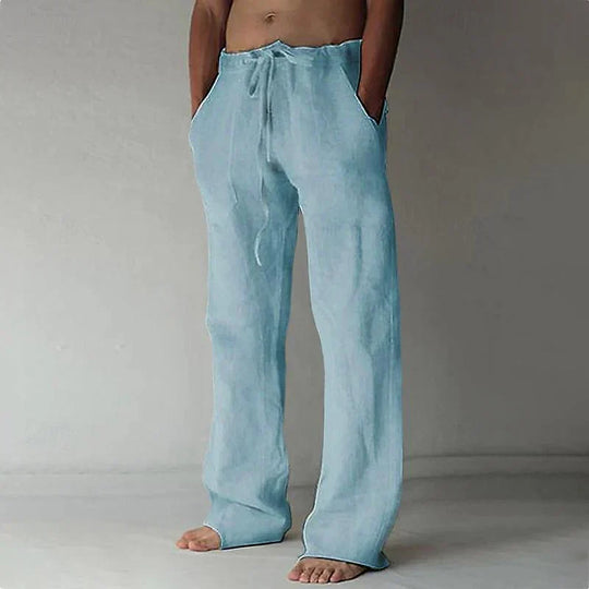 Weite Leinen Comfort-Fit Hose mit Kordelzug Herren Lang