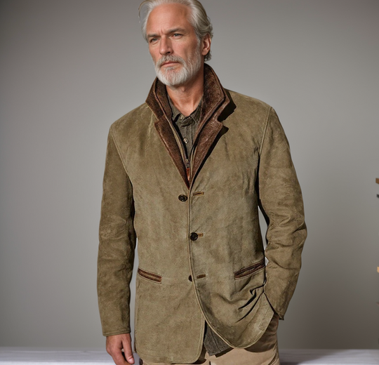Klassische Wildleder Herren Jacke mit Lederbesatz