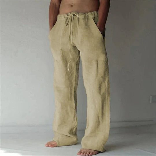 Weite Leinen Comfort-Fit Hose mit Kordelzug Herren Lang
