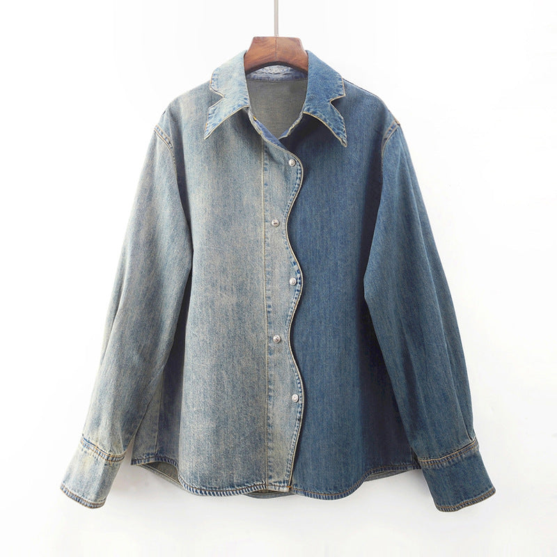 Asymmetrisches Damen Jeanshemd