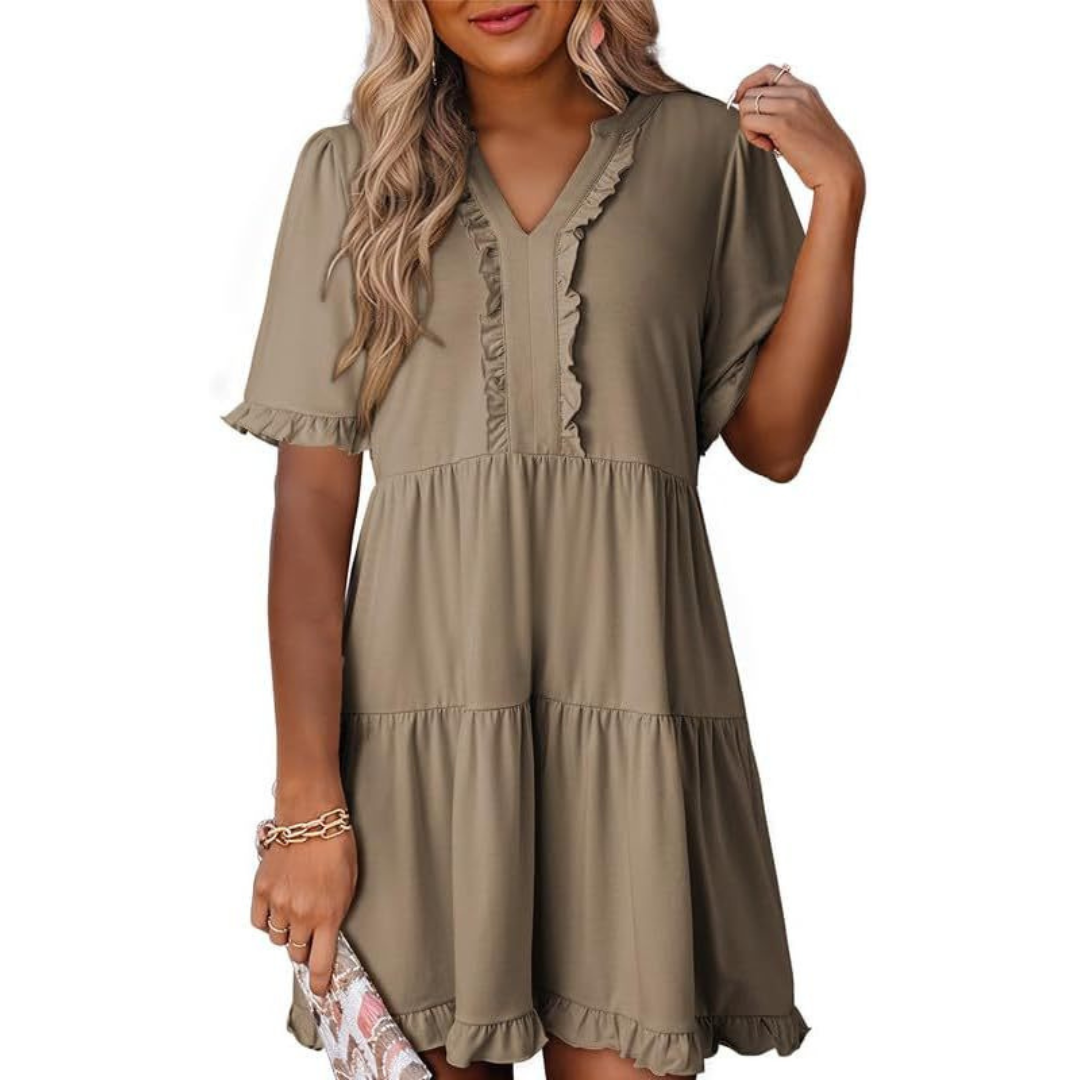 Casual V-Ausschnitt Damen Minikleid