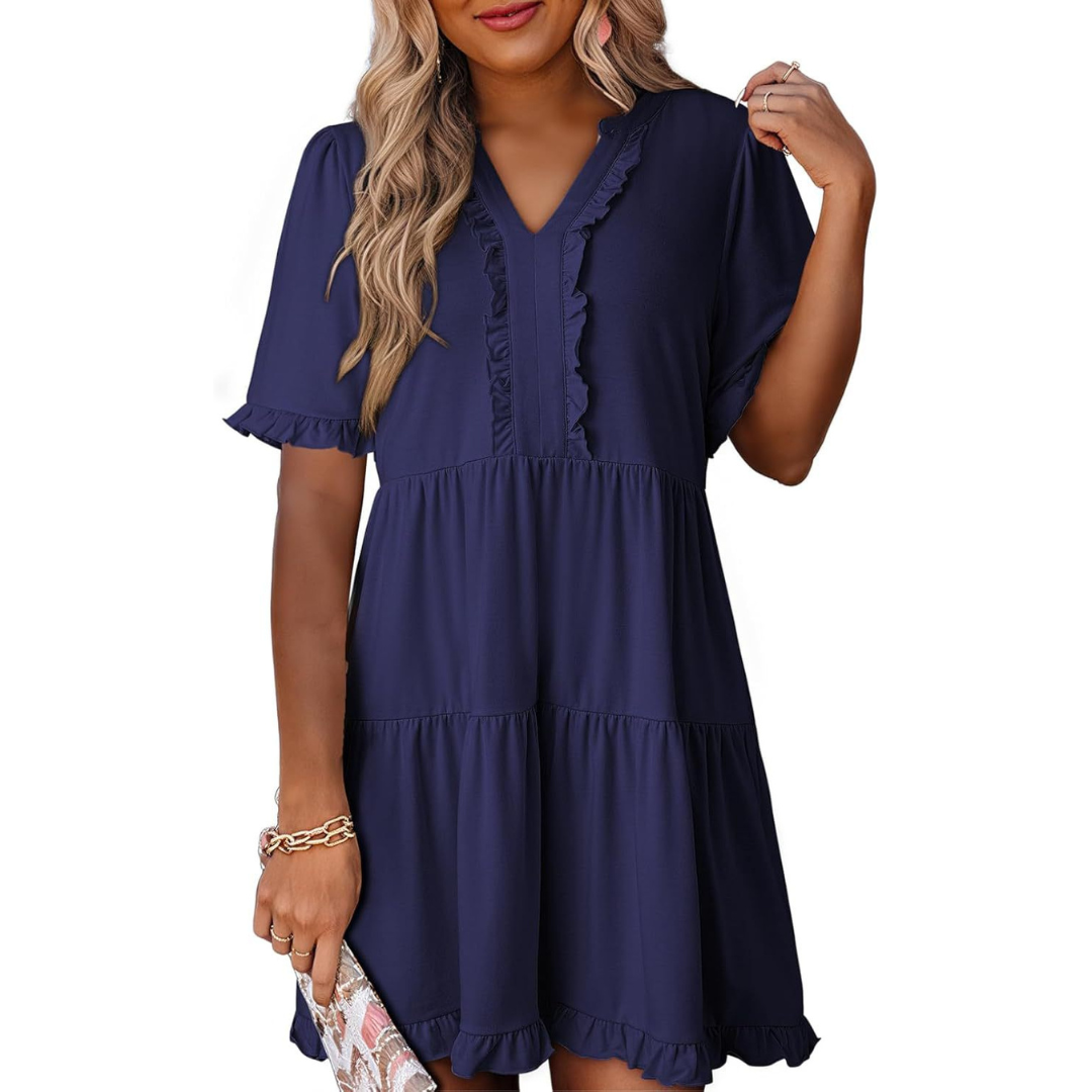 Casual V-Ausschnitt Damen Minikleid