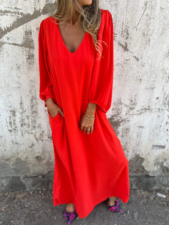 Elegantes Damen V-Ausschnitt Maxikleid