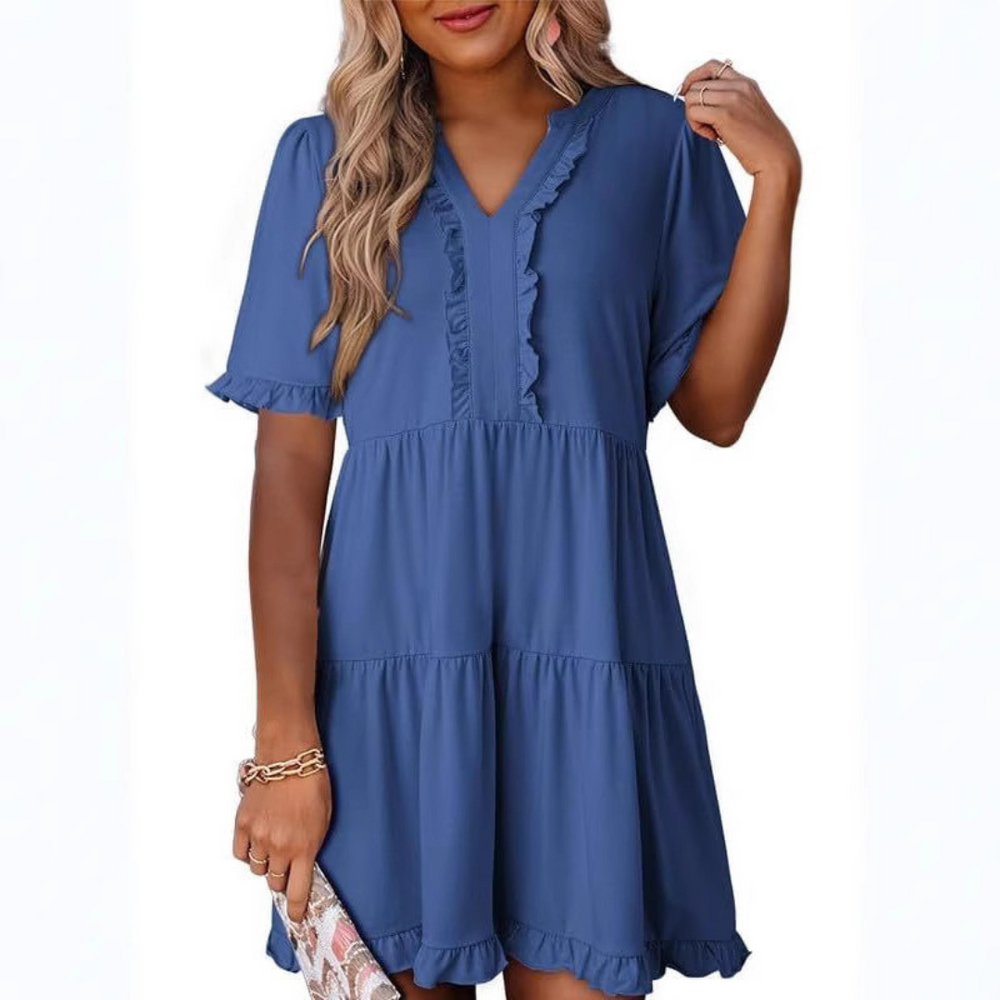 Casual V-Ausschnitt Damen Minikleid