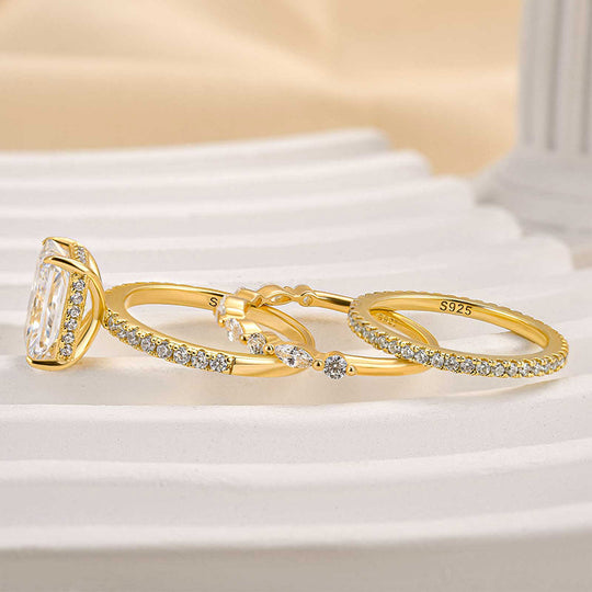 Eleganter Damen 3-teiliger Ehering Set 18k Gold