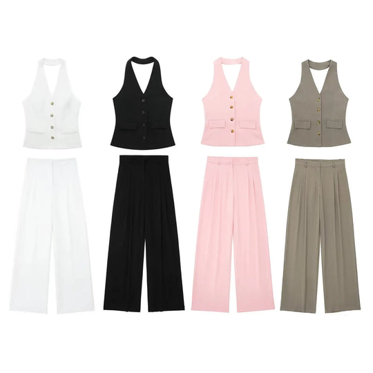 Elegantes Damen Neckholder Set Rückenfrei Slim-Fit Hose