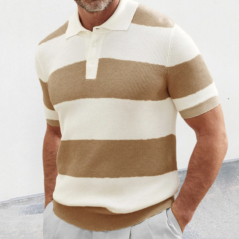 Gestreiftes Herren Strick-Poloshirt