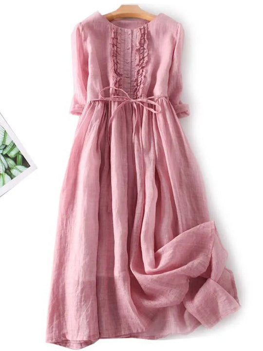 Retro Damen Kleid mit Rundhals und Taillenband