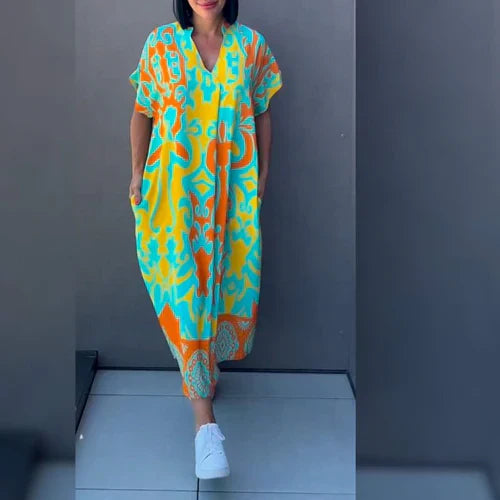 Entspanntes Damen Maxikleid mit Kunstdruck