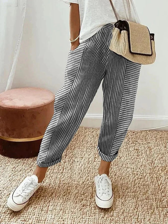 Gestreifte Damen Stoffhose