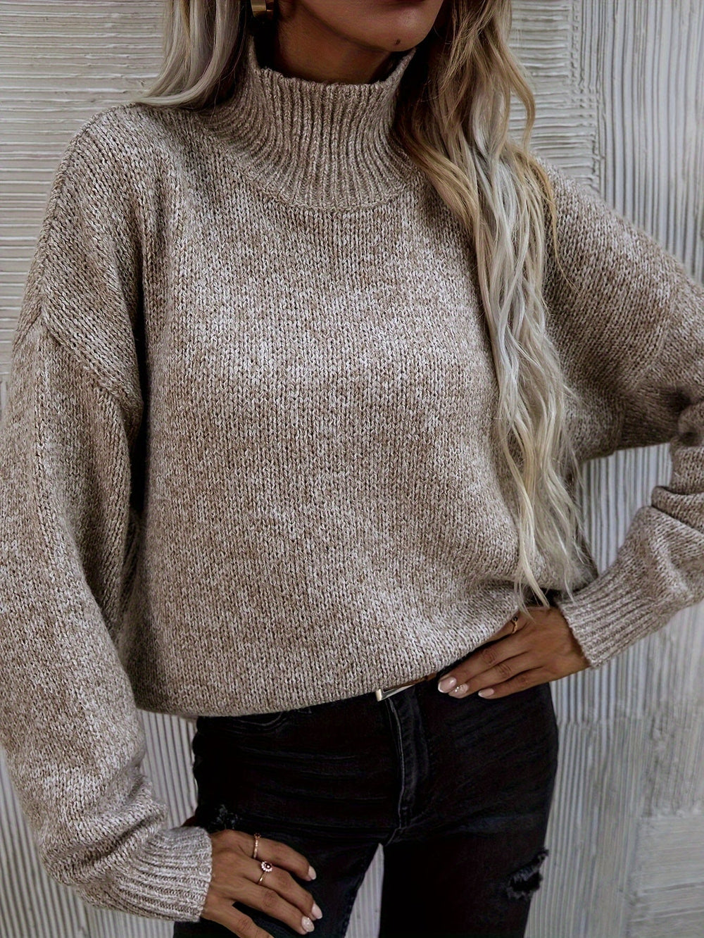 Locker gestrickter Rollkragenpullover für Damen
