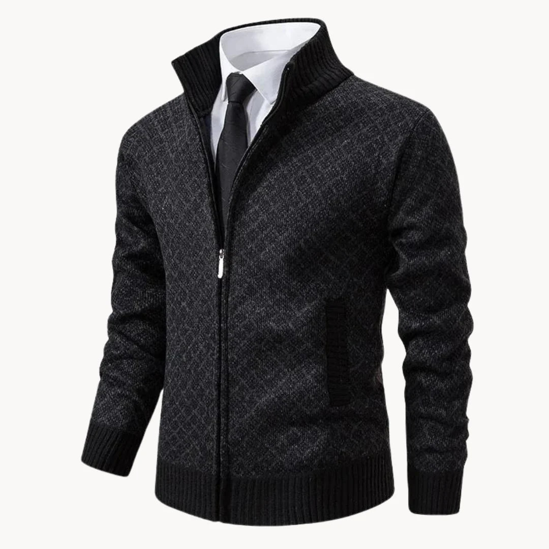 Stehkragen-Strickjacke mit Reißverschluss für Herren