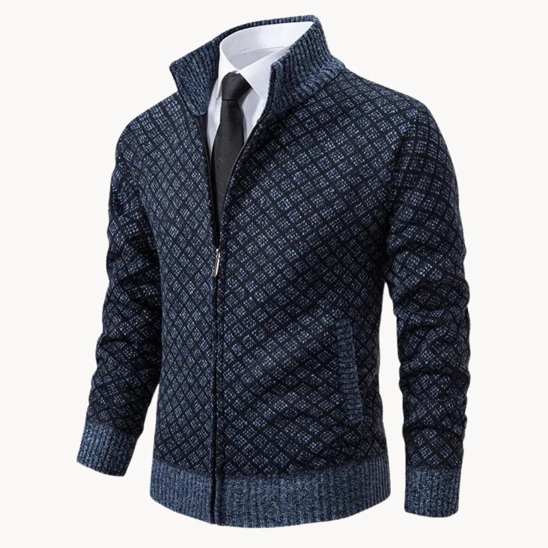 Stehkragen-Strickjacke mit Reißverschluss für Herren