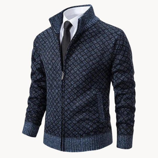 Stehkragen-Strickjacke mit Reißverschluss für Herren