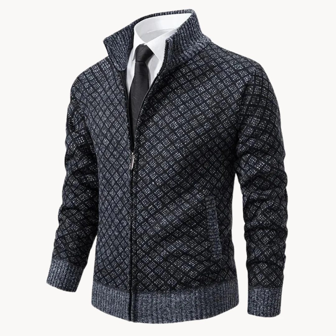 Stehkragen-Strickjacke mit Reißverschluss für Herren