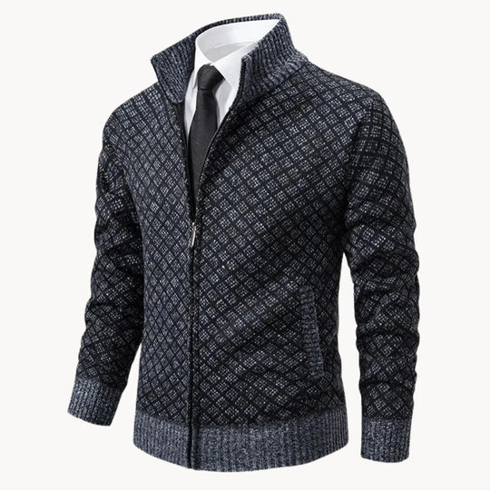 Stehkragen-Strickjacke mit Reißverschluss für Herren