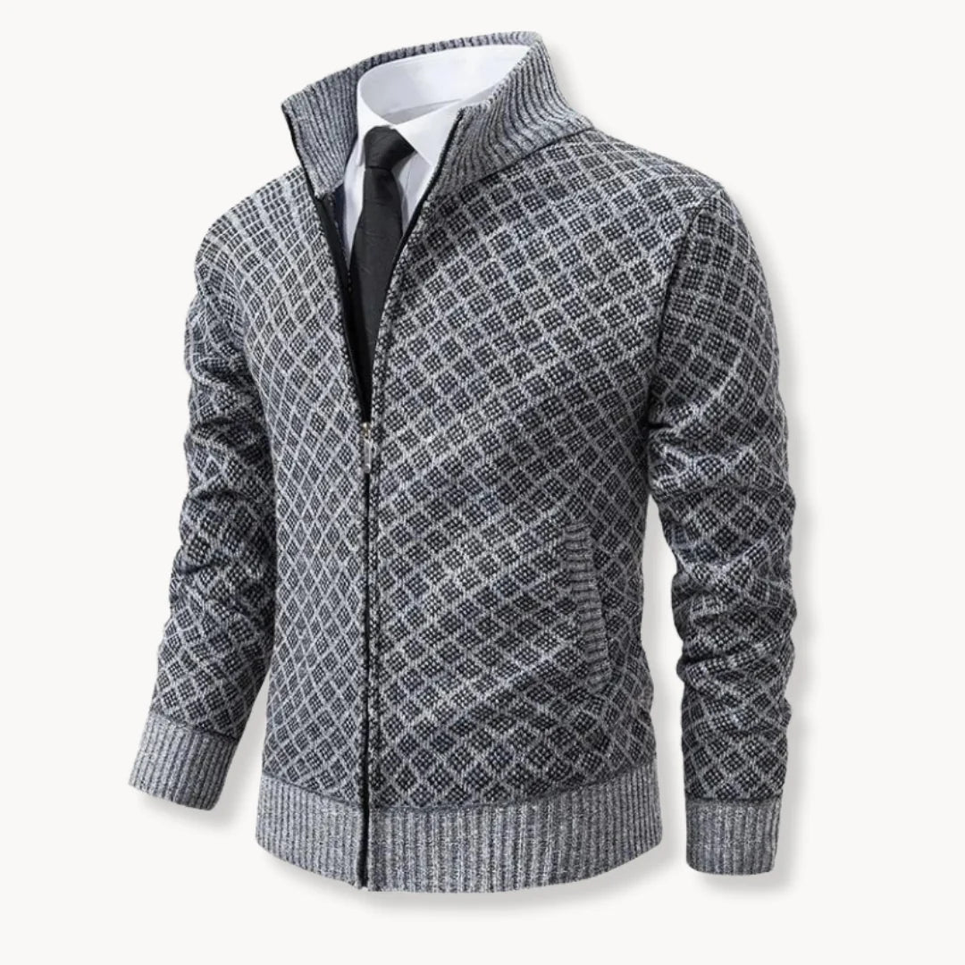 Stehkragen-Strickjacke mit Reißverschluss für Herren