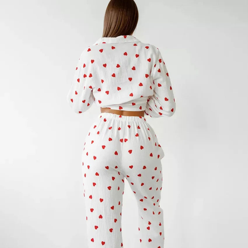 Pyjama-Set mit Herzmotiven für Damen