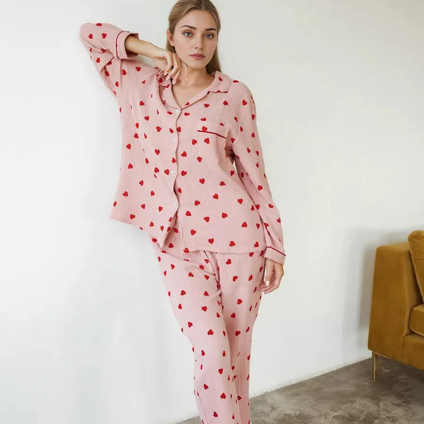 Pyjama-Set mit Herzmotiven für Damen