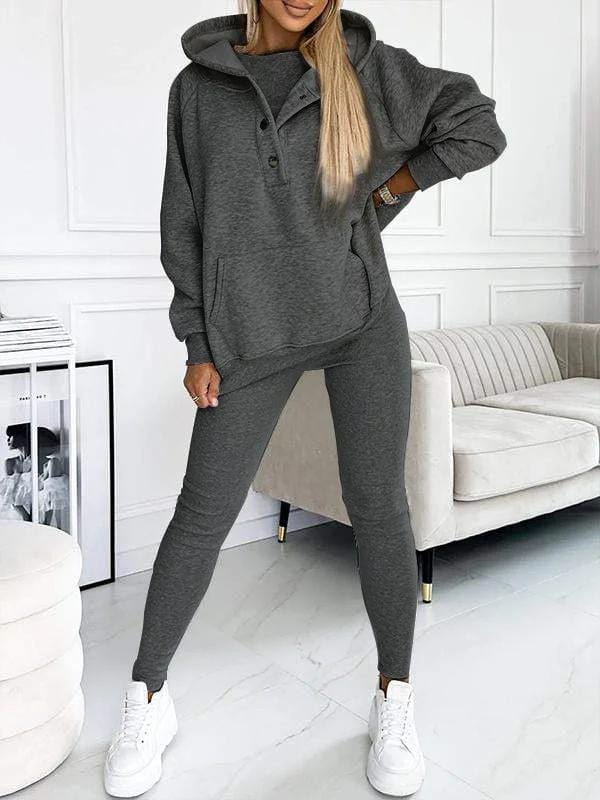 Set aus ärmellosem Top, Kapuzenpulli und Hose für Damen