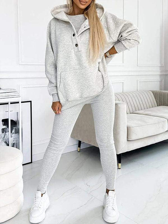 Set aus ärmellosem Top, Kapuzenpulli und Hose für Damen