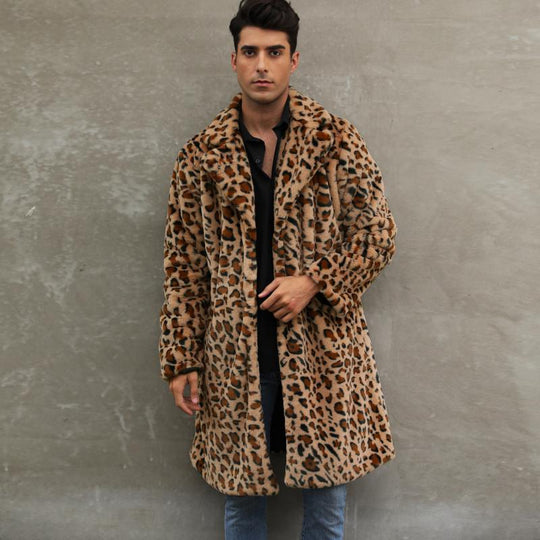 Leopard-Mantel in mittlerer Länge für Herren